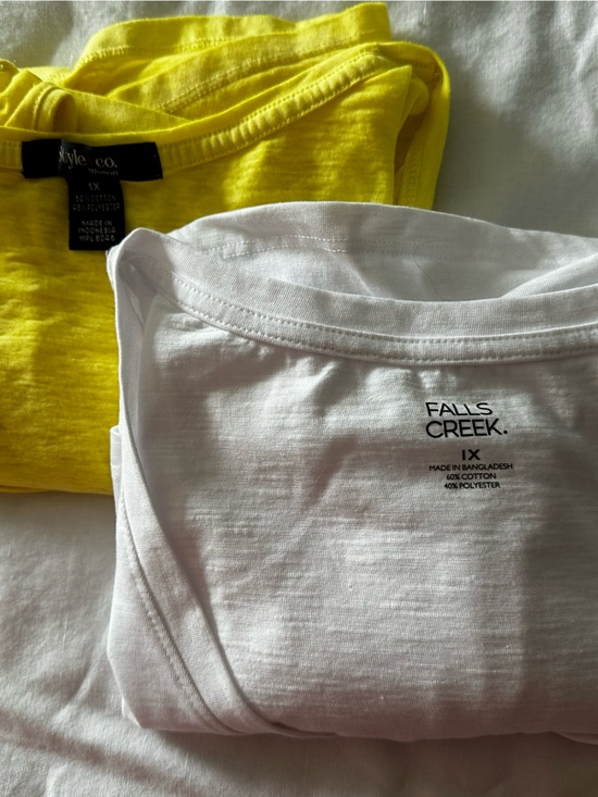 Falls Creek Tops - Falls Creek White and Style & Co Bright Yellow Crew Neck Cotton Tee